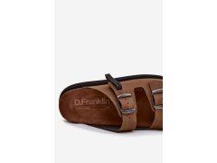 Kožené pánské pantofle s přezkami D.Franklin DFSH407017 Hnědé 6