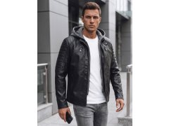 Pánská kožená bunda s&nbsp;kapucí TX4950 černá - FashionStreet