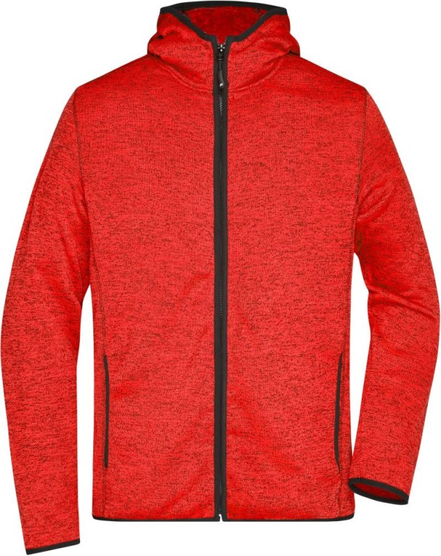 Daiber JN 589 Pánská pletená fleecová bunda s kapucí 02.0589 red melange/black
