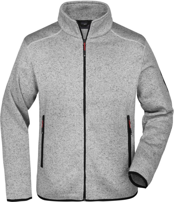 Daiber JN 762 Pánská pletená fleecová bunda 02.0762 light grey melange/red