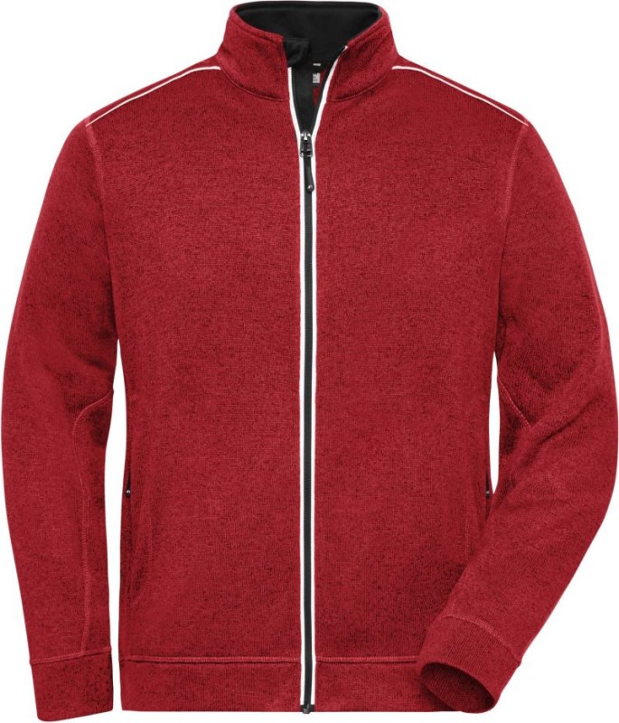 Daiber JN 898 Pánská pracovní pletená fleece bunda - Solid 02.0898 red melange/black