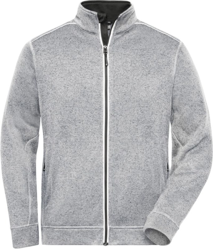 Daiber JN 898 Pánská pracovní pletená fleece bunda - Solid 02.0898 white melange/carbon