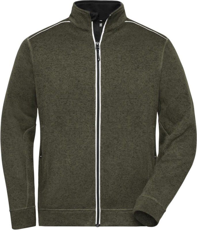 Daiber JN 898 Pánská pracovní pletená fleece bunda - Solid 02.0898 olive melange/black