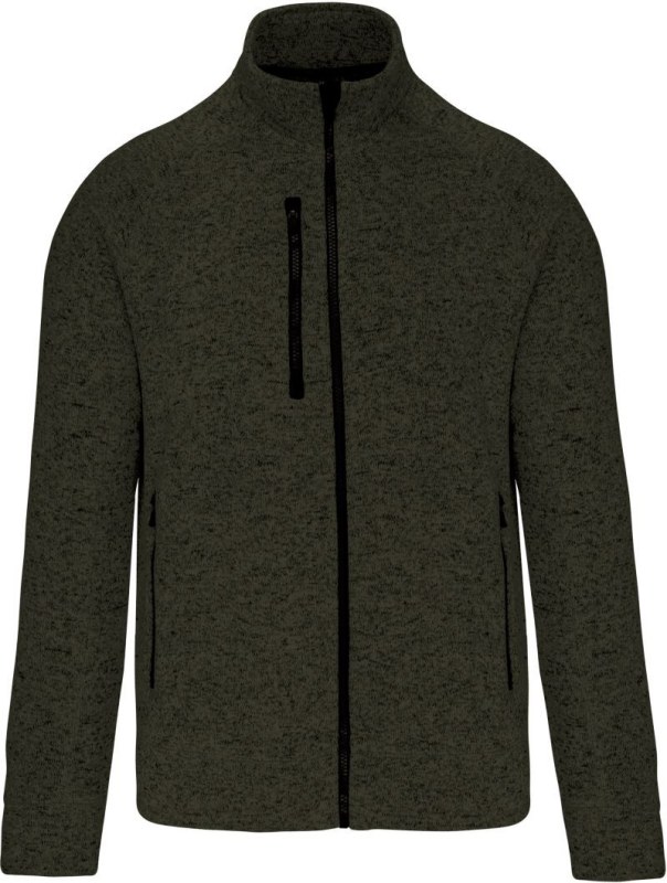 Kariban K 9106 Pánská melanžová pletená fleecová bunda 20.9106 dark khaki melange