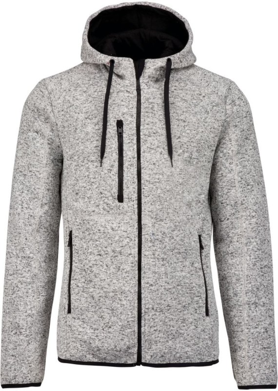 Kariban ProAct PA 365 Pánská pletená fleecová bunda s&nbsp;kapucí 20.P365 light grey melange - Pánské oblečení bundy