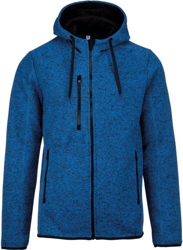 Kariban ProAct PA 365 Pánská pletená fleecová bunda s&nbsp;kapucí 20.P365 light royal blue melange - Pánské oblečení bundy