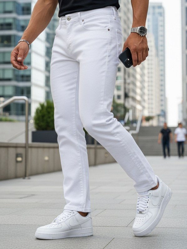 Pánské bílé džíny slim fit UX4487 bílé - FashionStreet