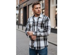 Pánská kostkovaná flanelová košile DX2673 černobílá - FashionStreet
