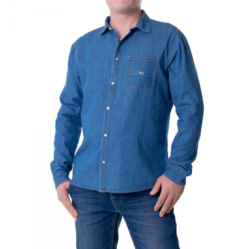 Tommy Jeans Tjm Cotton Denim Shirt Mid Indigo M DM0DM08399-447 pánské - Pánské oblečení košile