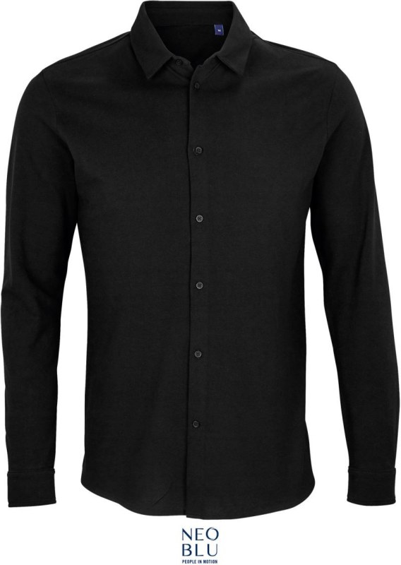 NEOBLU Basile Men Piqué košile s dlouhým rukávem 24.3777 deep black