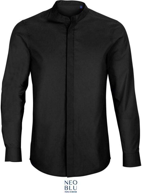NEOBLU Bart Men Popelínová košile s dl. rukávem a mao límcem 24.3792 deep black