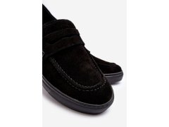 Mužské semišové polobotky Loafersy Zazoo 1574 Černé