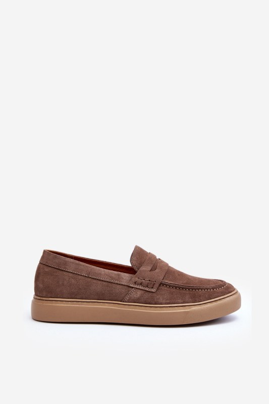 Mužské Semišové Polobotky Loafersy Zazoo 1574 Tmavě Beige