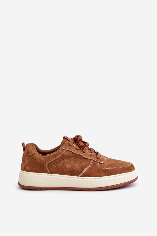 Pánské sneakersy na platformě z broušené kůže Big Star OO174014 hnědé