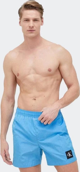 Pánské střední plavecké šortky se stahovací šňůrkou KM0KM00819 CY0 sv. modrá - Calvin Klein