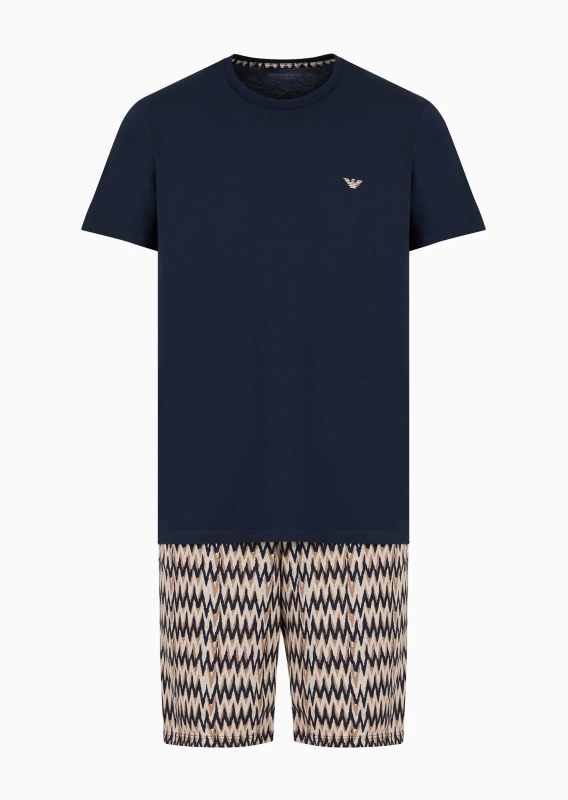 Pánské pyžamo 112101 4R583 18855 hnědé se vzorem - Emporio Armani