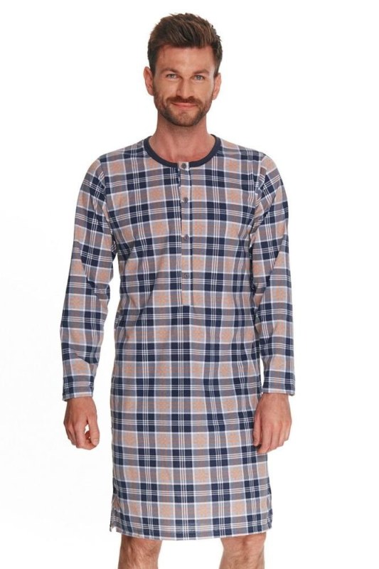 Pánská noční košile Philip šedá káro - Pánské oblečení pyžama