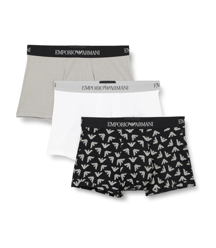 Pánské boxerky 111625 4R722 18111 šedé/bíle/potisk - Emporio Armani