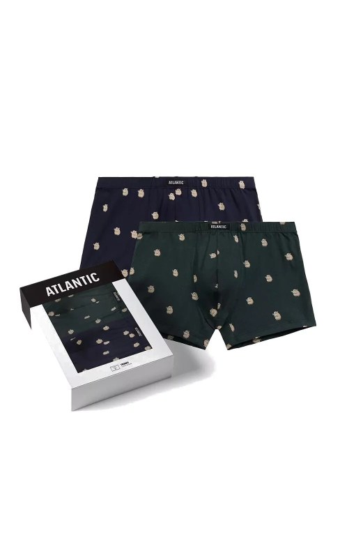 Pánské boxerky 2PACK 2MHH-001 Tmavě modrá / Tmavě zelená - Atlantic - Pánské oblečení spodní prádlo boxerky