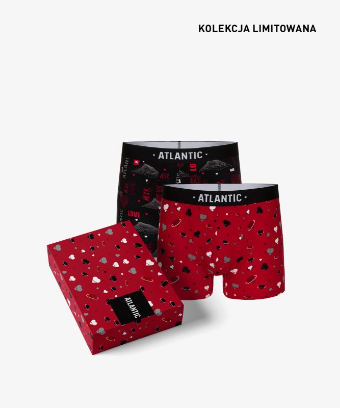 Pánské boxerky Love ATLANTIC 2Pack + dárková krabička - černá, červená - Pánské oblečení spodní prádlo boxerky