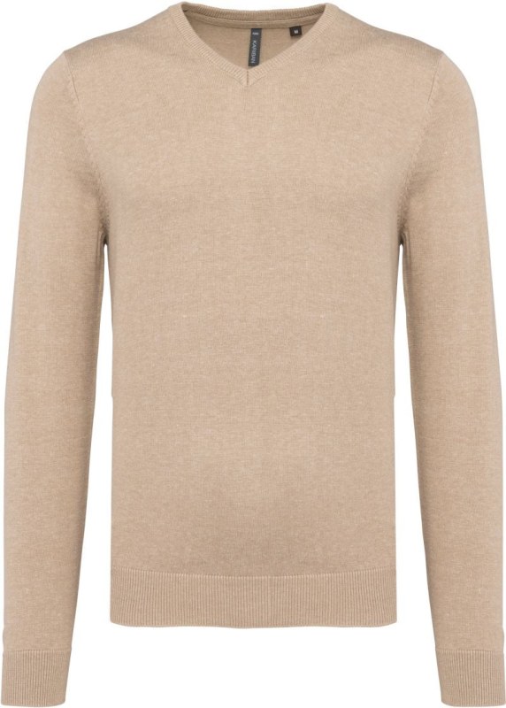 Kariban K 965 Pánský svetr s výstřihem do V 20.K965 beige heather