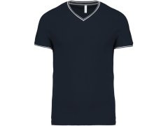 Kariban K 374 Pánské piqué tričko s výstřihem do V 20.K374 navy/light grey/white