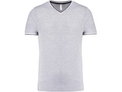 Kariban K 374 Pánské piqué tričko s výstřihem do V 20.K374 oxford grey/navy/white