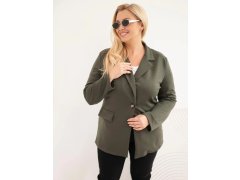 Dámská viskózová blazer Plus Size s dlouhým rukávem a límcem tmavě mátová