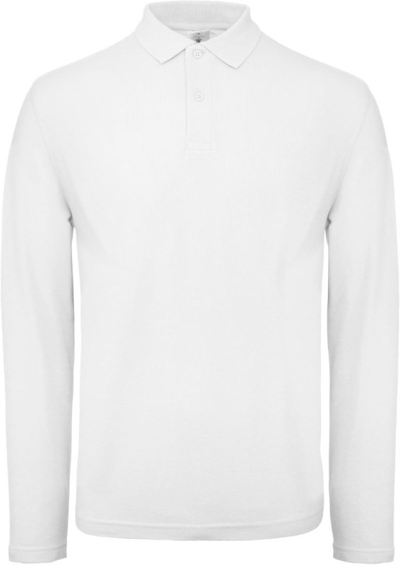 B&C ID.001 LSL Pánské piqué polo s&nbsp;dlouhým rukávem 01.0I12 white - Pánské oblečení trička
