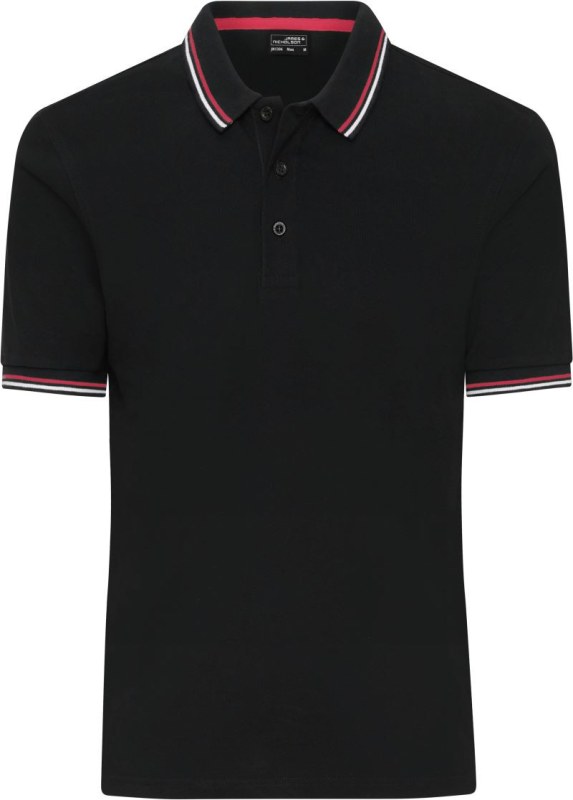 Daiber JN 1306 Pánské těžké piqué polo s proužky 02.1306 black/white/red