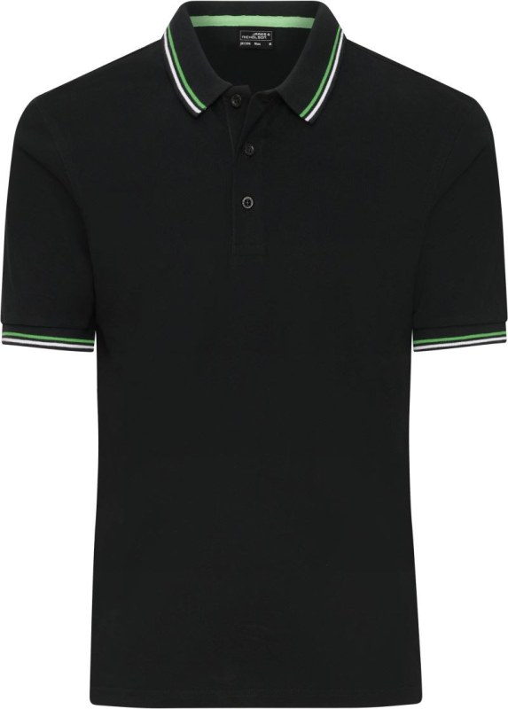 Daiber JN 1306 Pánské těžké piqué polo s proužky 02.1306 black/white/lime green