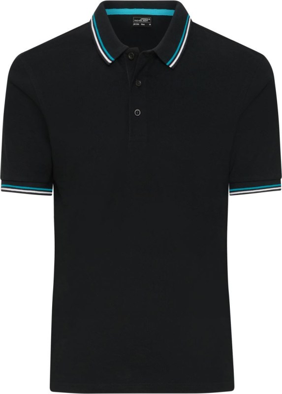 Daiber JN 1306 Pánské těžké piqué polo s proužky 02.1306 black/white/turquoise