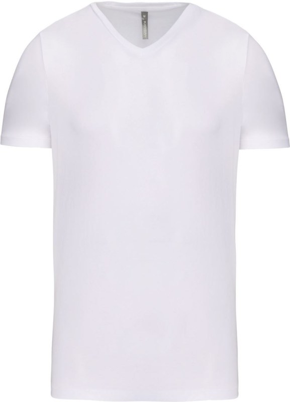 Kariban K 3014 Pánské elastické tričko s&nbsp;výstřihem do V 20.3014 white - Pánské oblečení trička