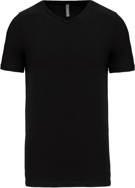 Kariban K 3014 Pánské elastické tričko s&nbsp;výstřihem do V 20.3014 black - Pánské oblečení trička
