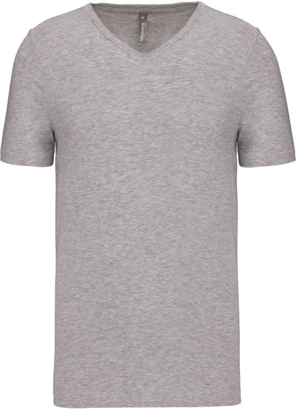 Kariban K 3014 Pánské elastické tričko s výstřihem do V 20.3014 light grey heather