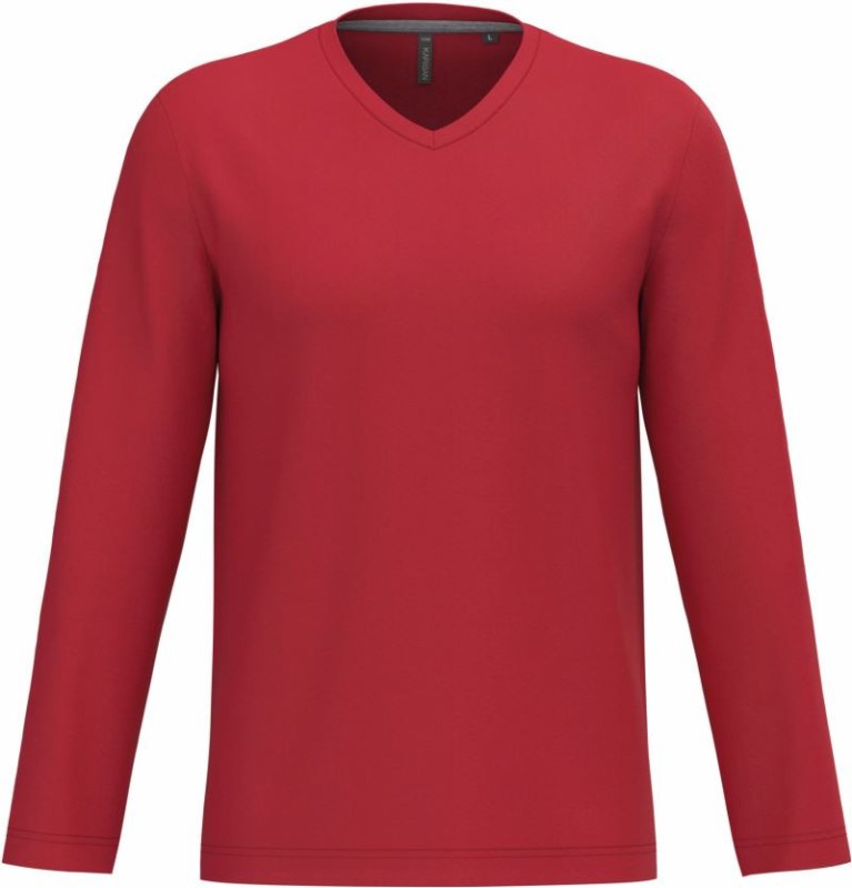 Kariban K 358 Pánské tričko do V s dl. rukávem 20.K358 red