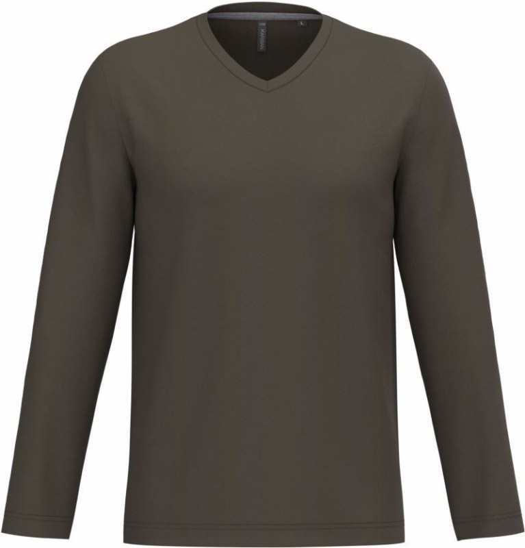 Kariban K 358 Pánské tričko do V s dl. rukávem 20.K358 dark khaki