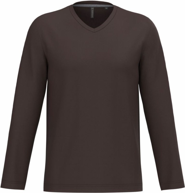 Kariban K 358 Pánské tričko do V s dl. rukávem 20.K358 chocolate
