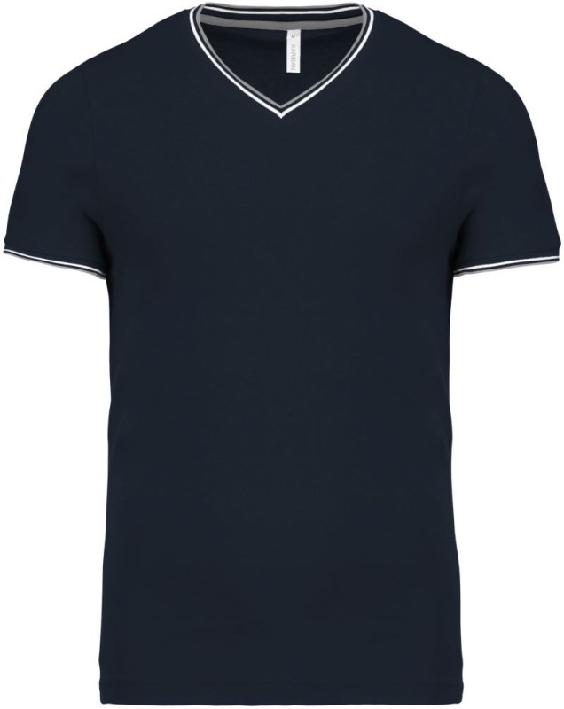 Kariban K 374 Pánské piqué tričko s výstřihem do V 20.K374 navy/light grey/white