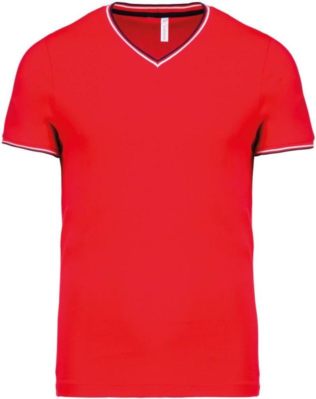 Kariban K 374 Pánské piqué tričko s výstřihem do V 20.K374 red/navy/white