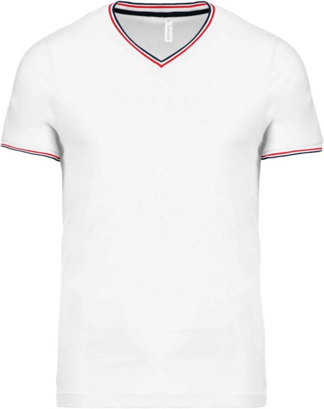 Kariban K 374 Pánské piqué tričko s výstřihem do V 20.K374 white/navy/red