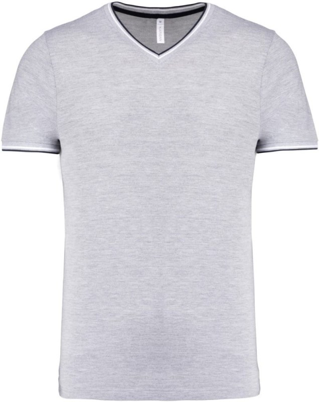 Kariban K 374 Pánské piqué tričko s výstřihem do V 20.K374 oxford grey/navy/white