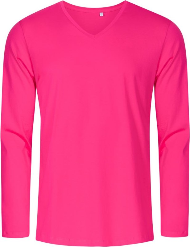 Promodoro 1460 Pánské tričko do V s&nbsp;dl. rukávem - X.O 40.1460 bright rose - Pánské oblečení trička