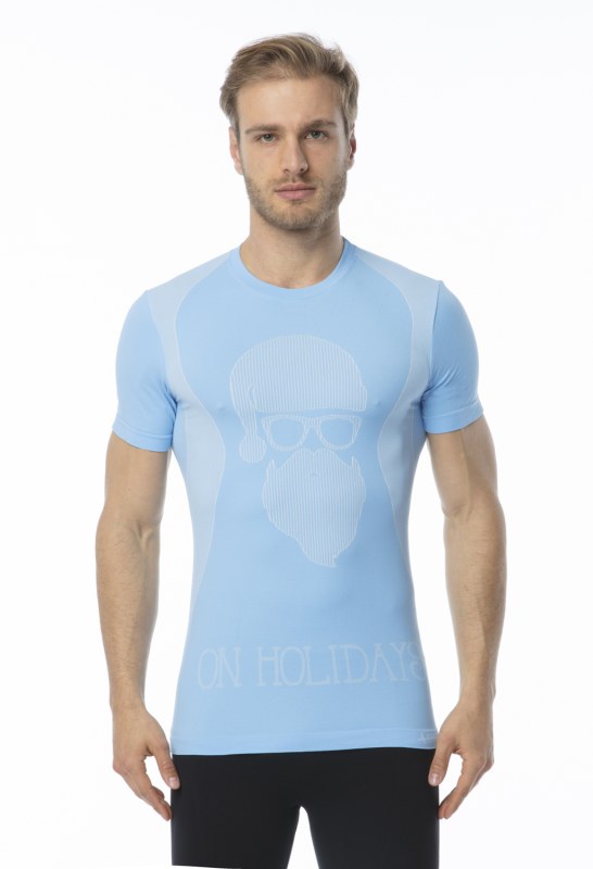 Pánské funkční tričko s krátkým rukávem IRON-IC - Hipster - modrá Barva: Světle modrá, Velikost: - Pánské oblečení trička