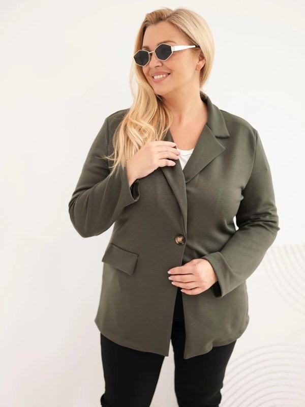 Dámská viskózová blazer Plus Size s dlouhým rukávem a límcem tmavě mátová