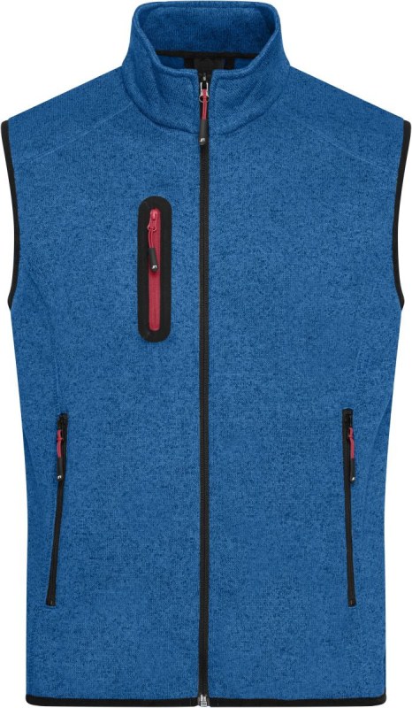 Daiber JN 774 Pánská pletená fleecová vesta se stojáčkem 02.0774 royal melange/red - Pánské oblečení vesty