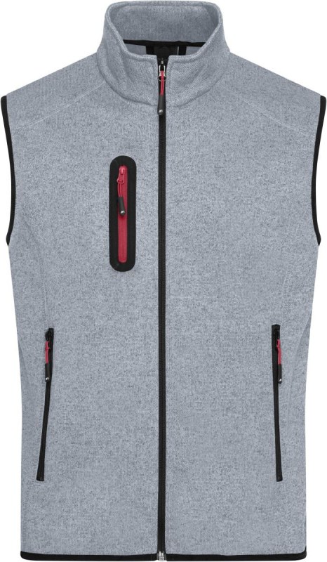 Daiber JN 774 Pánská pletená fleecová vesta se stojáčkem 02.0774 light grey melange/red