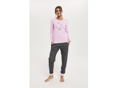 Dámské pyžamo Antilia, dlouhý rukáv, dlouhé nohavice - růžová/potisk