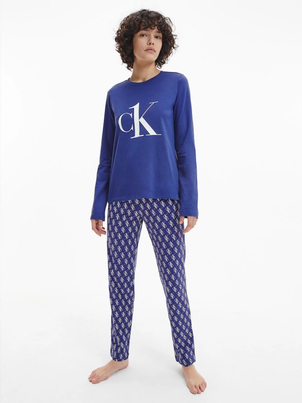 Pyžamový set - QS6773E - X00 - Tmavě modrá s bílým logem - Calvin Klein - Dámská pyžama