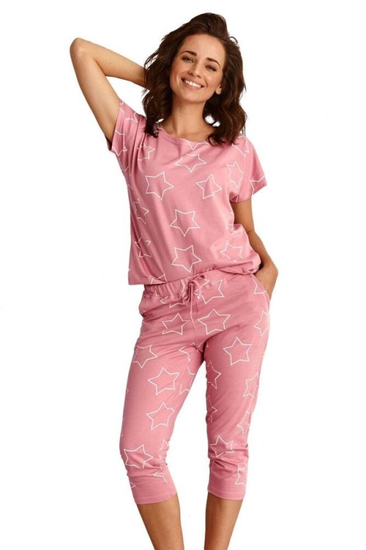 Dámské pyžamo Oksa růžové s hvězdami